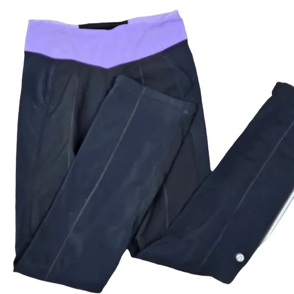 Lululemon Lined Straight Leg Black Pants Lavender Waist Size‎ 4 - Picture 1 of 9